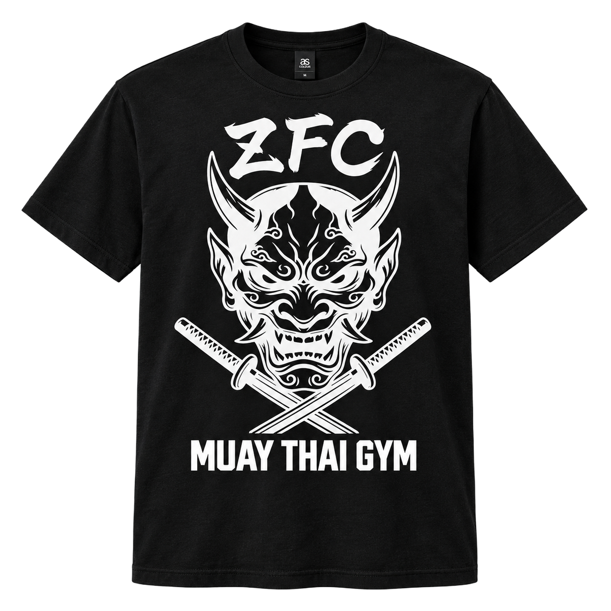ZFC Muay Thai AS Colour Staple Tee 5001 black front with white print