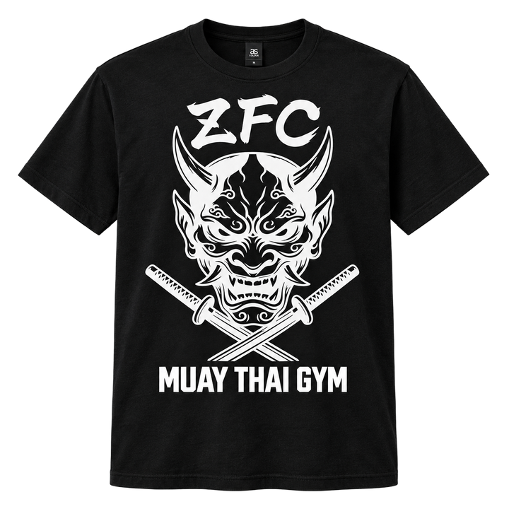 ZFC Muay Thai AS Colour Staple Tee 5001 black front with white print