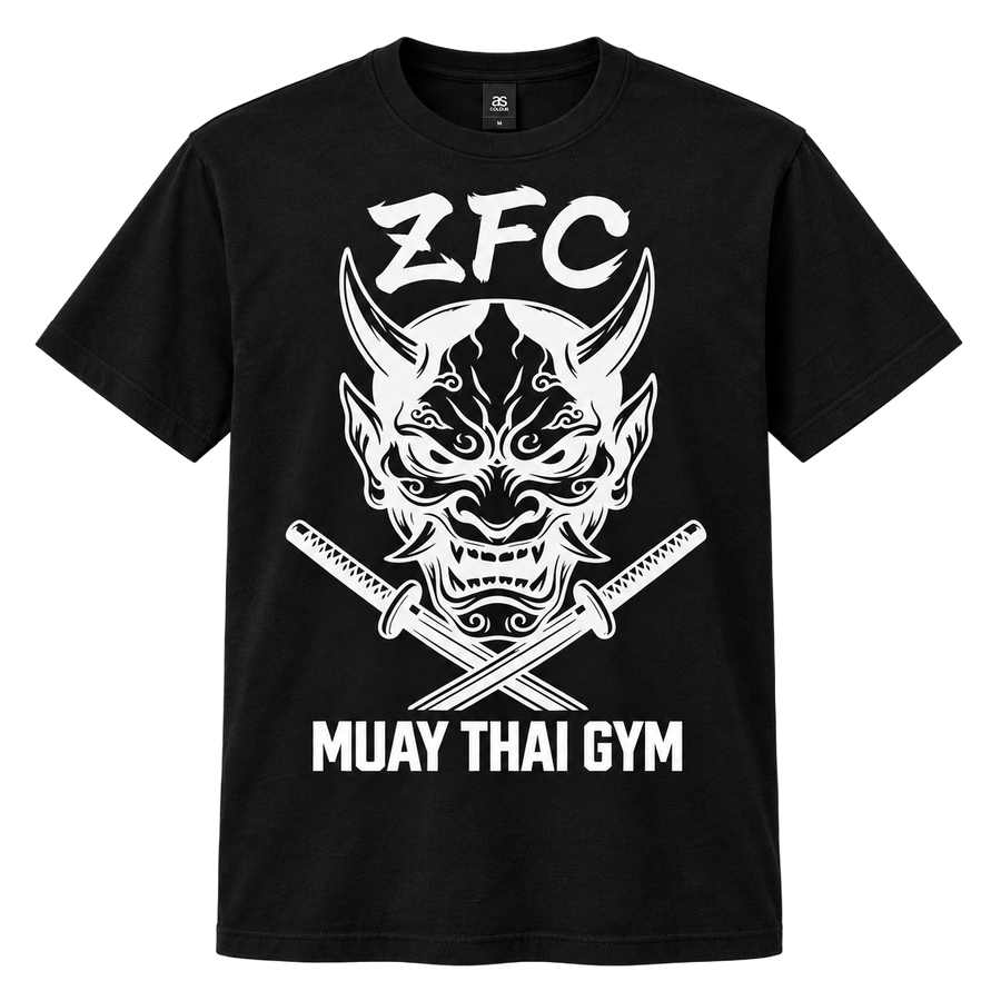 ZFC Muay Thai AS Colour Staple Tee 5001 black front with white print
